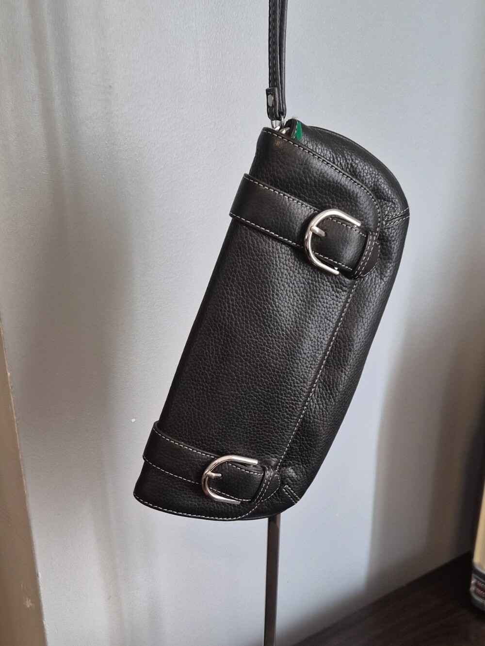 LOFT Black Leather Wristlet with Buckle Accents